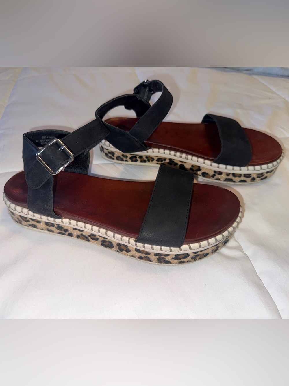 Black Ankle-Strap Platform Sandals with Leopard Trim Cato’s size 8